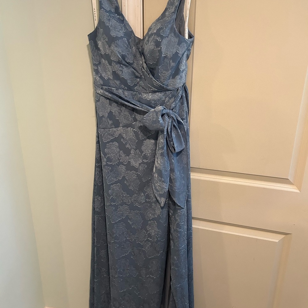 Azazie Dusty Blue Floral Lace Maxi Dress